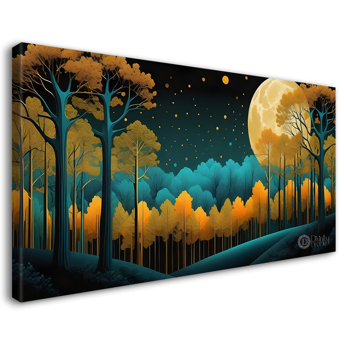 Moon with tree in green background painting Canvas Painting - Nature Art -457