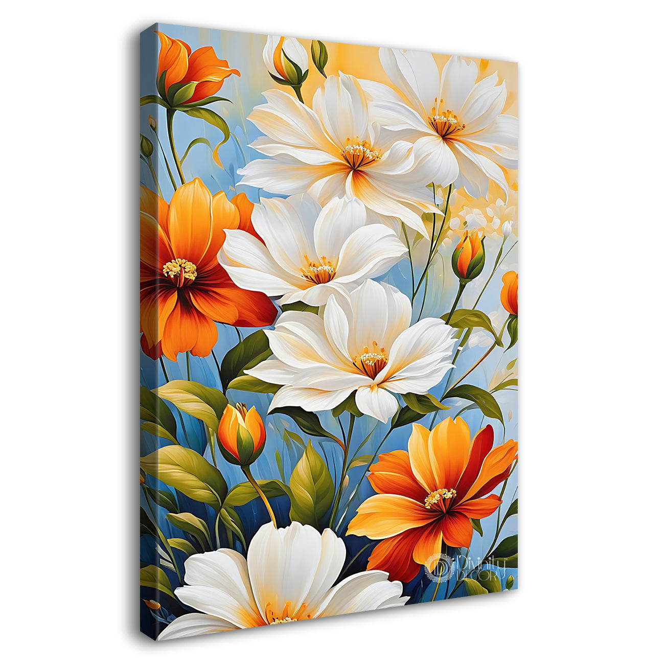 Orange and white flowers textured painting - Flower-V-458