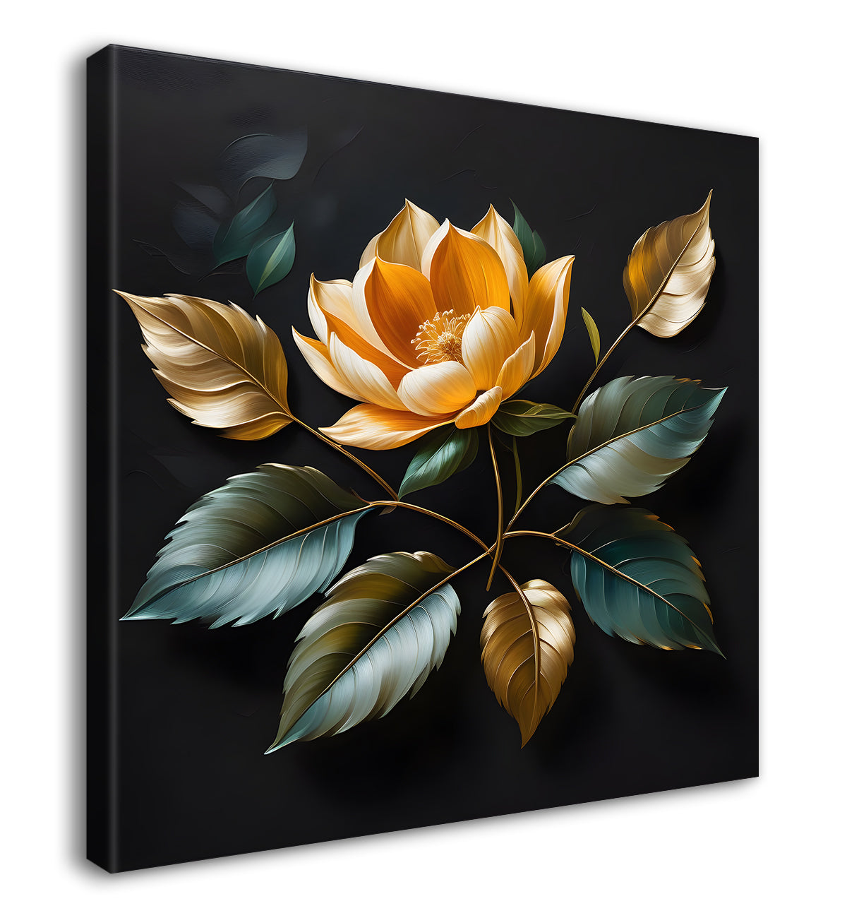 Yellow flower in black textured oil painting - Flower-S-458
