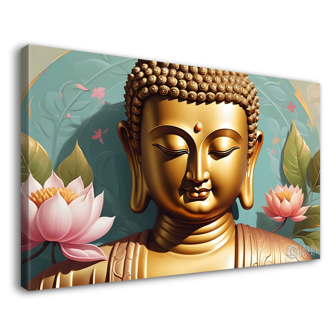 Golden buddha with the lotuses background textured painting Canvas Wall Painting - Buddha-459
