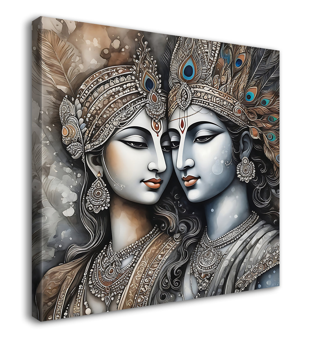 Krishna and Radha with grey and brown textured oil  Canvas Painting 24X24- Design - Krishna-S-45
