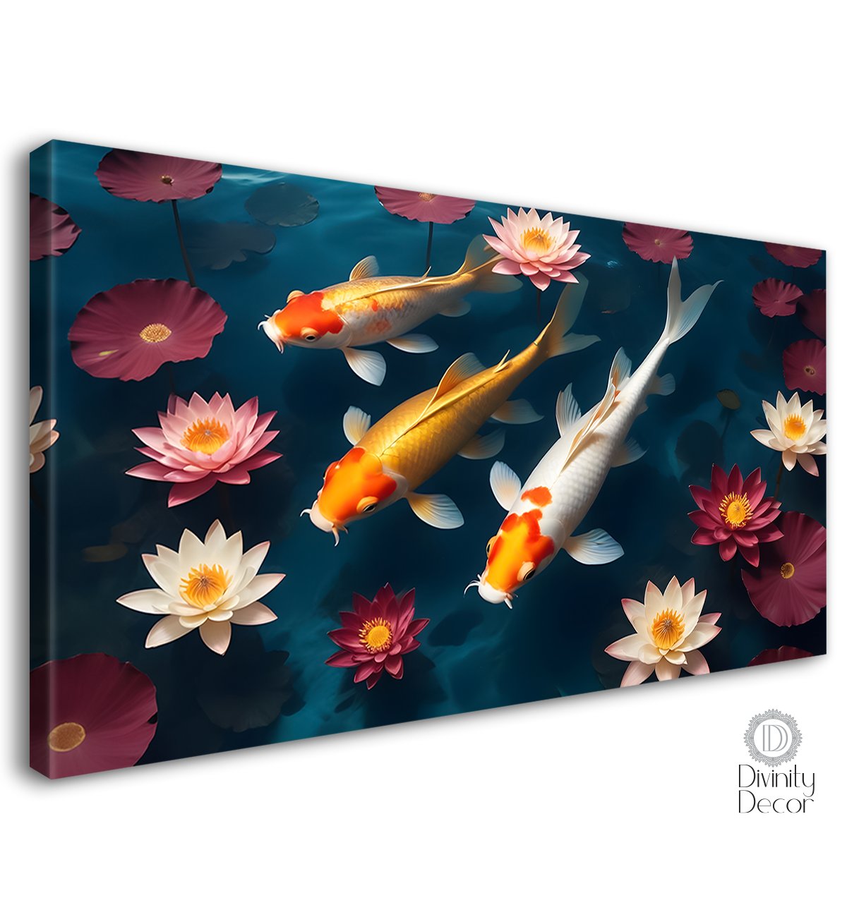 Three koi fishes in the water with flowers textured art. - Design - Animal - 45