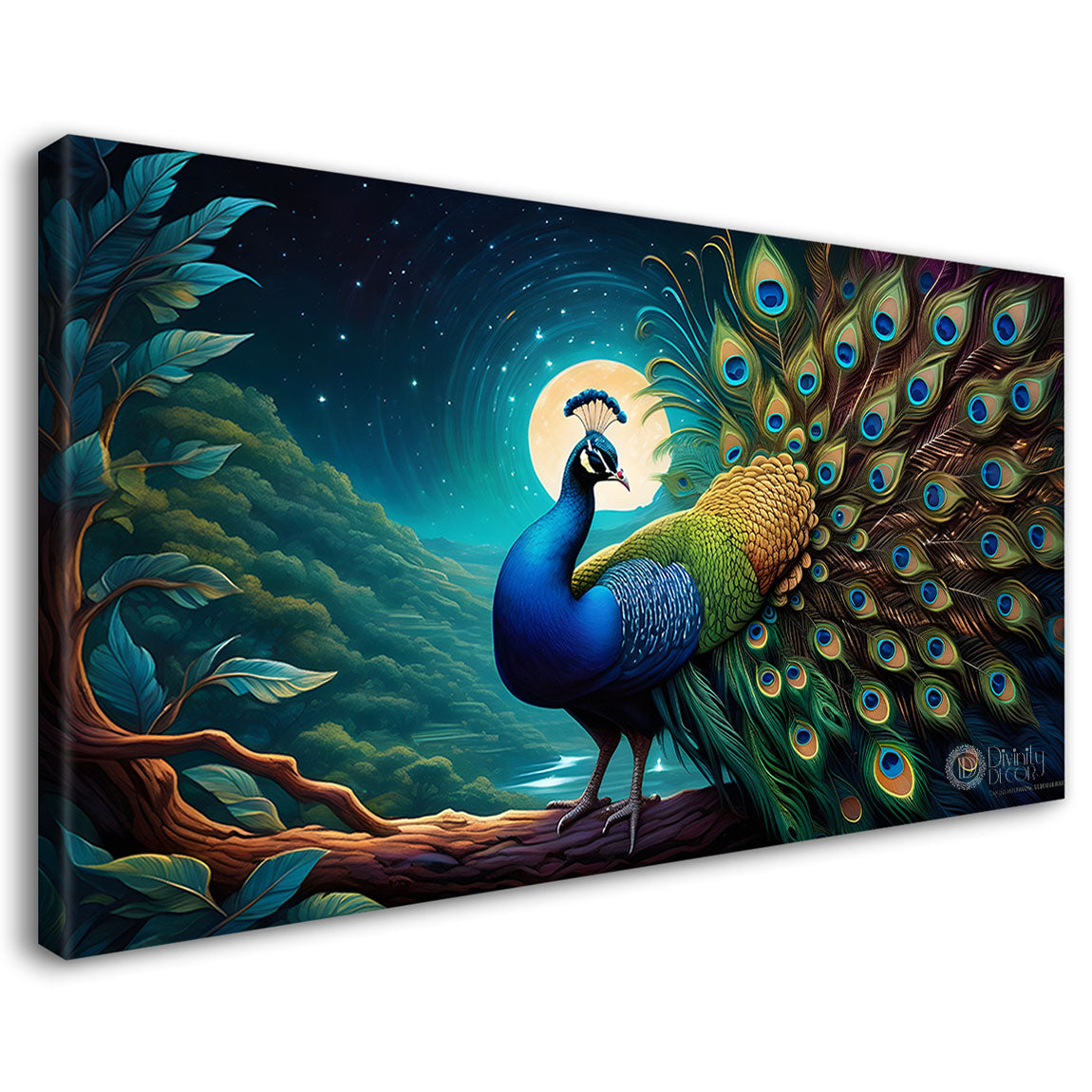 Peacock in bright green colors oil painting Canvas Painting - Design - Peacock-46