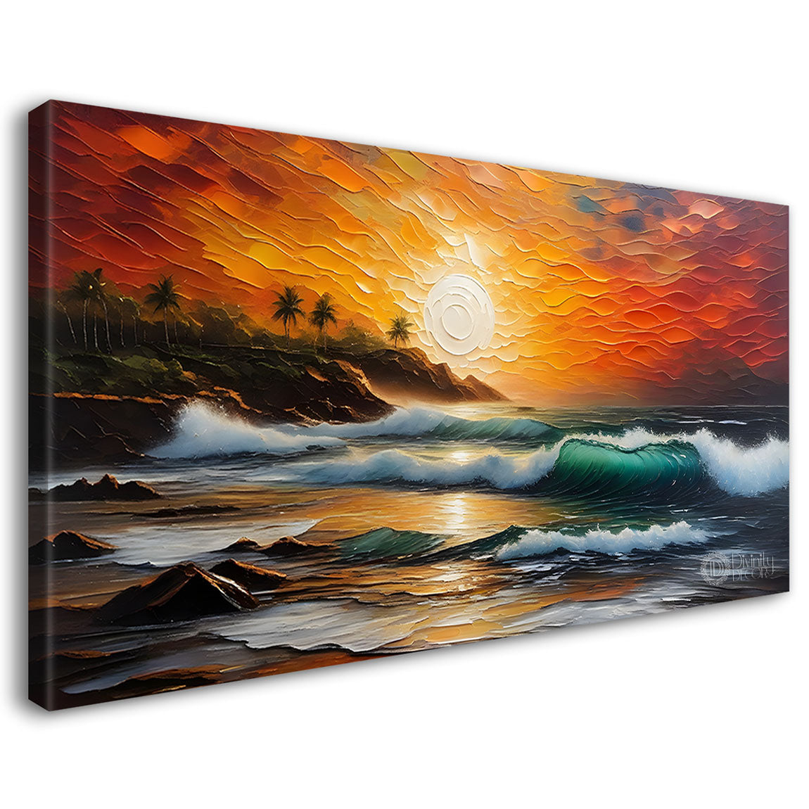 Sunset and waves painting Canvas Painting - Nature Art -460