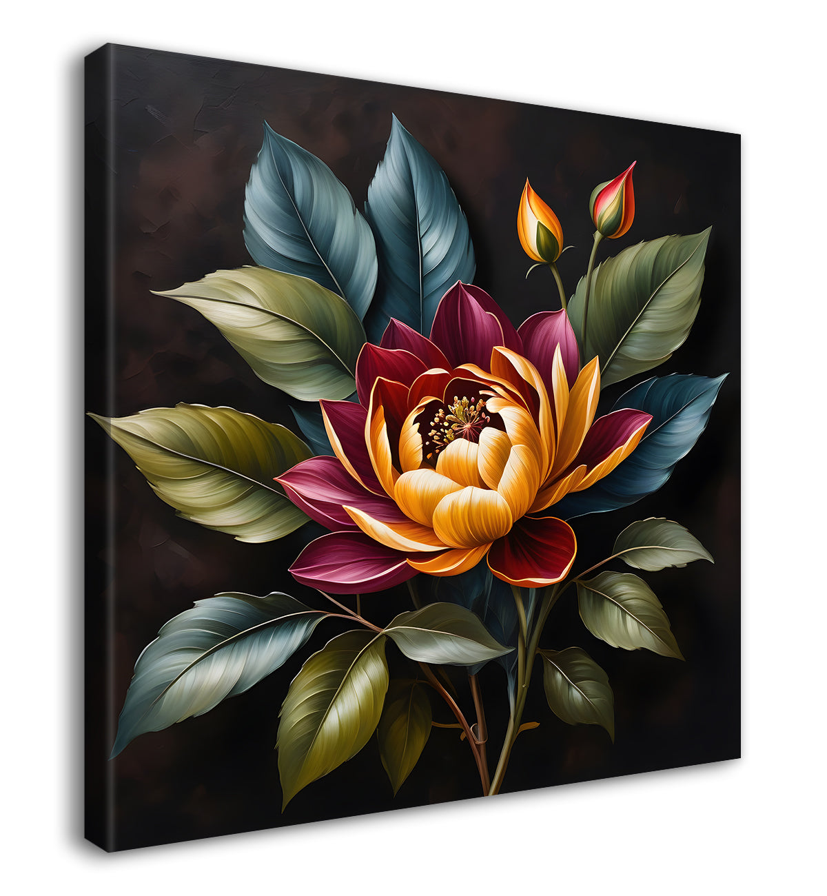 Purple flower in black textured oil painting - Flower-S-460