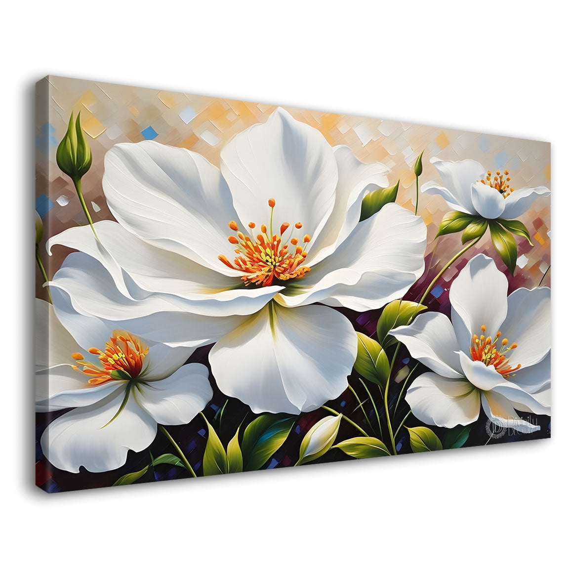 White flowers in light background canvas painting- Flower-460