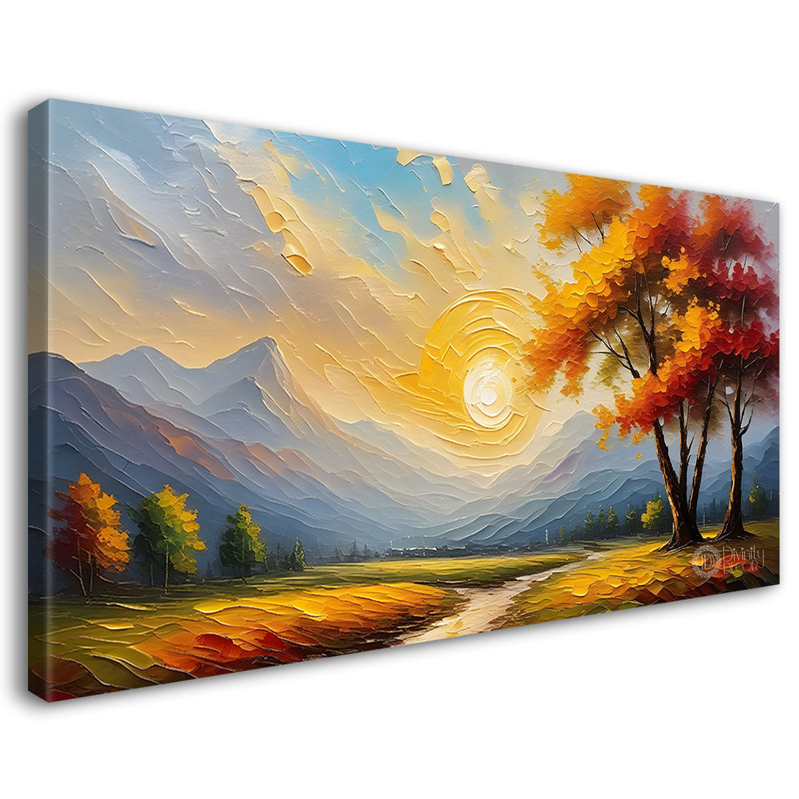 Mountains with orange trees painting Canvas Painting - Nature Art -461