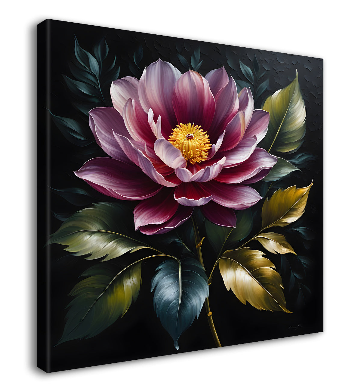 Purple flower in black textured oil painting - Flower-S-461