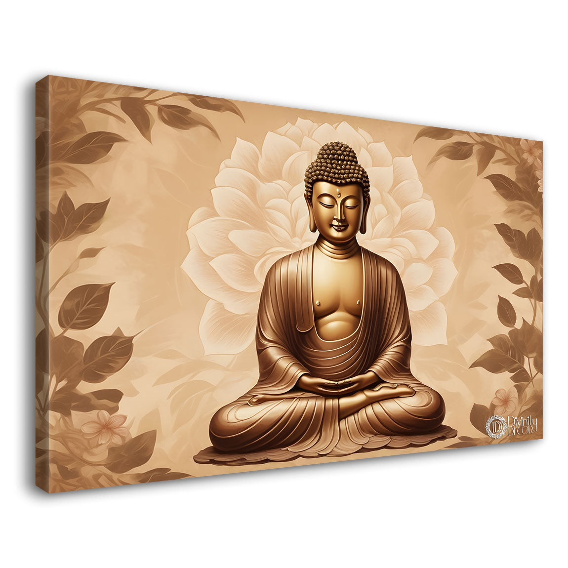 Golden buddha with the cream color background textured painting Canvas Wall Painting - Buddha-462