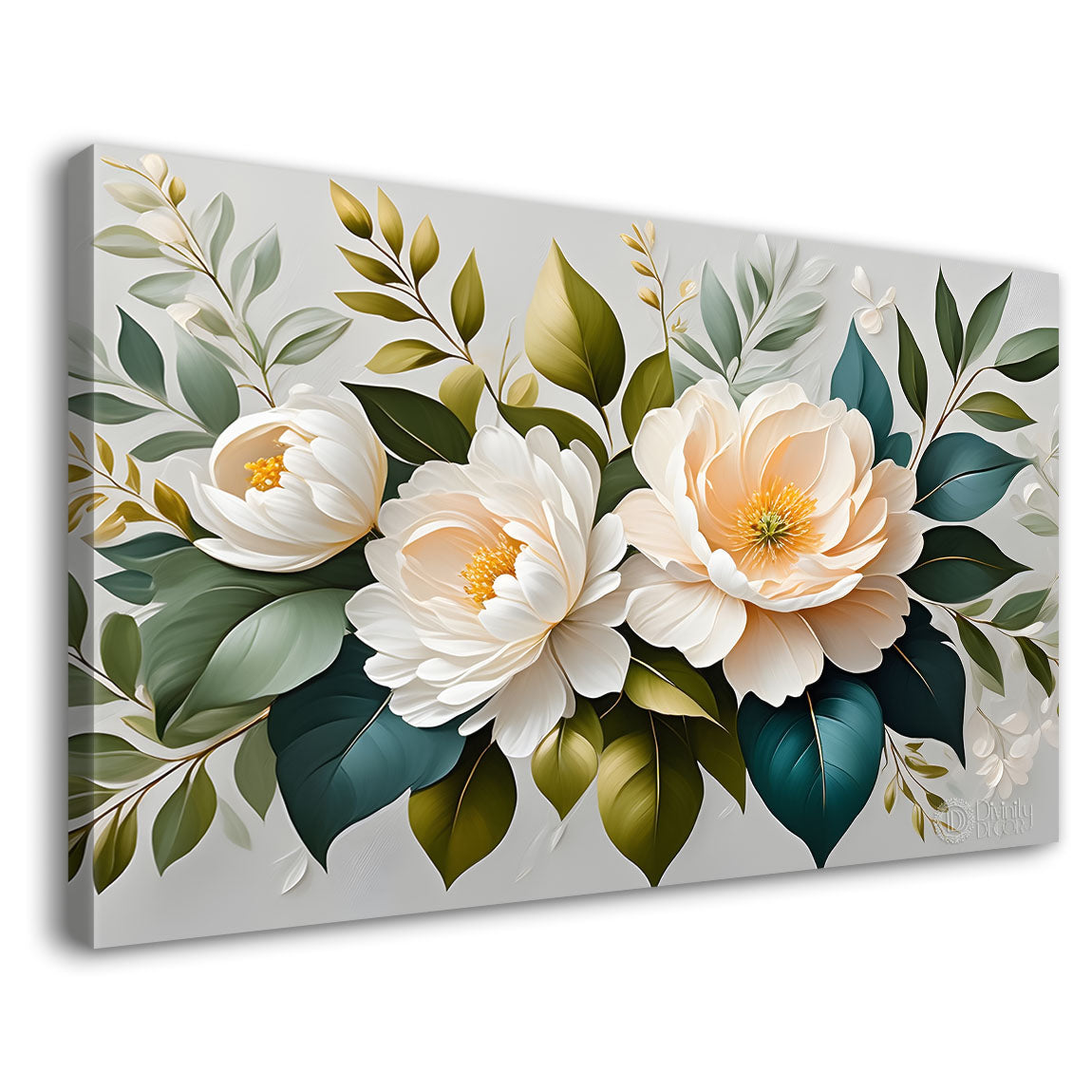 White flowers in grey background canvas painting- Flower-462
