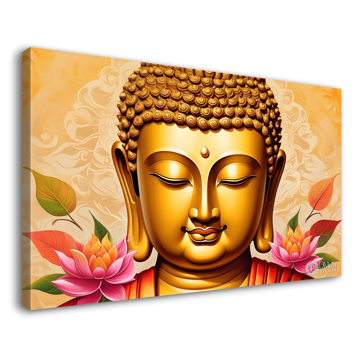 Golden buddha with the lotuses background textured painting Canvas Wall Painting - Buddha-463