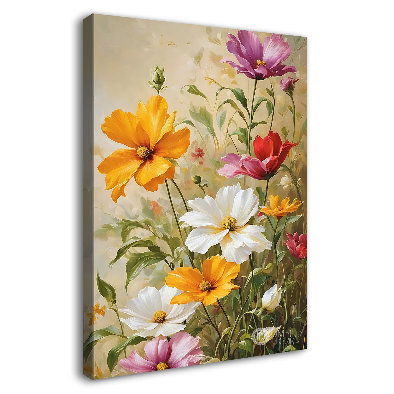 Colourful flowers in light textured painting- Flower-V-463