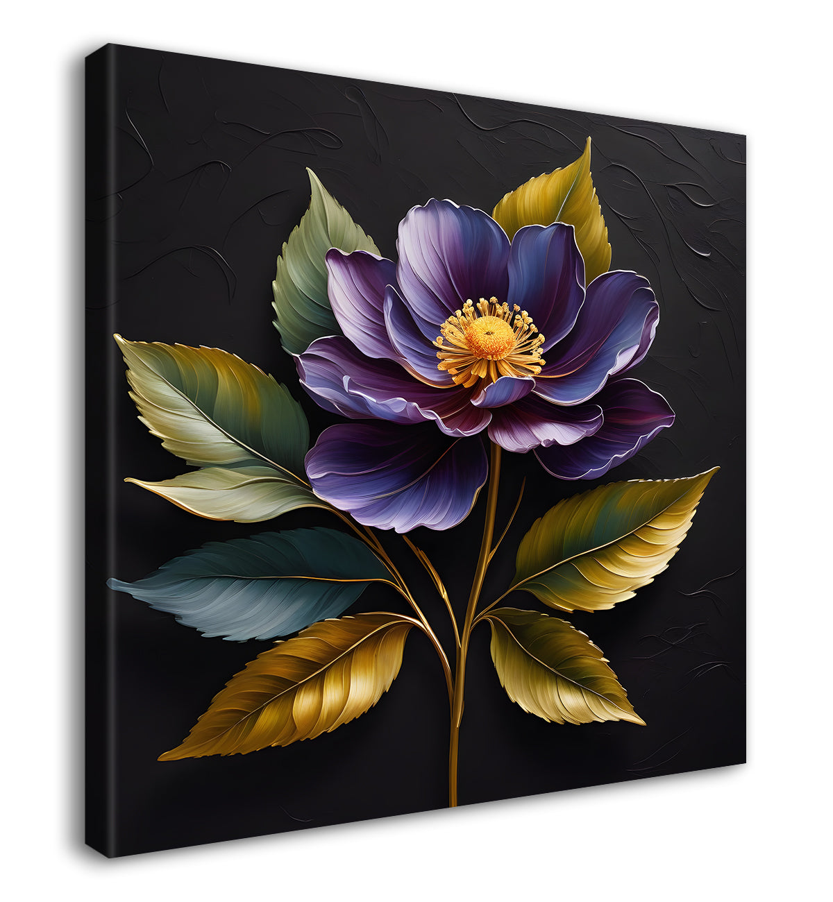 Purple flower in black textured oil painting  - Flower-S-463