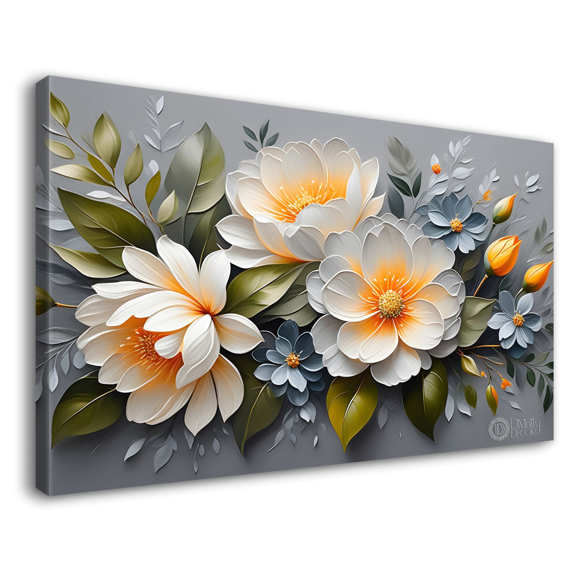 White flowers in grey background canvas painting- Flower-463