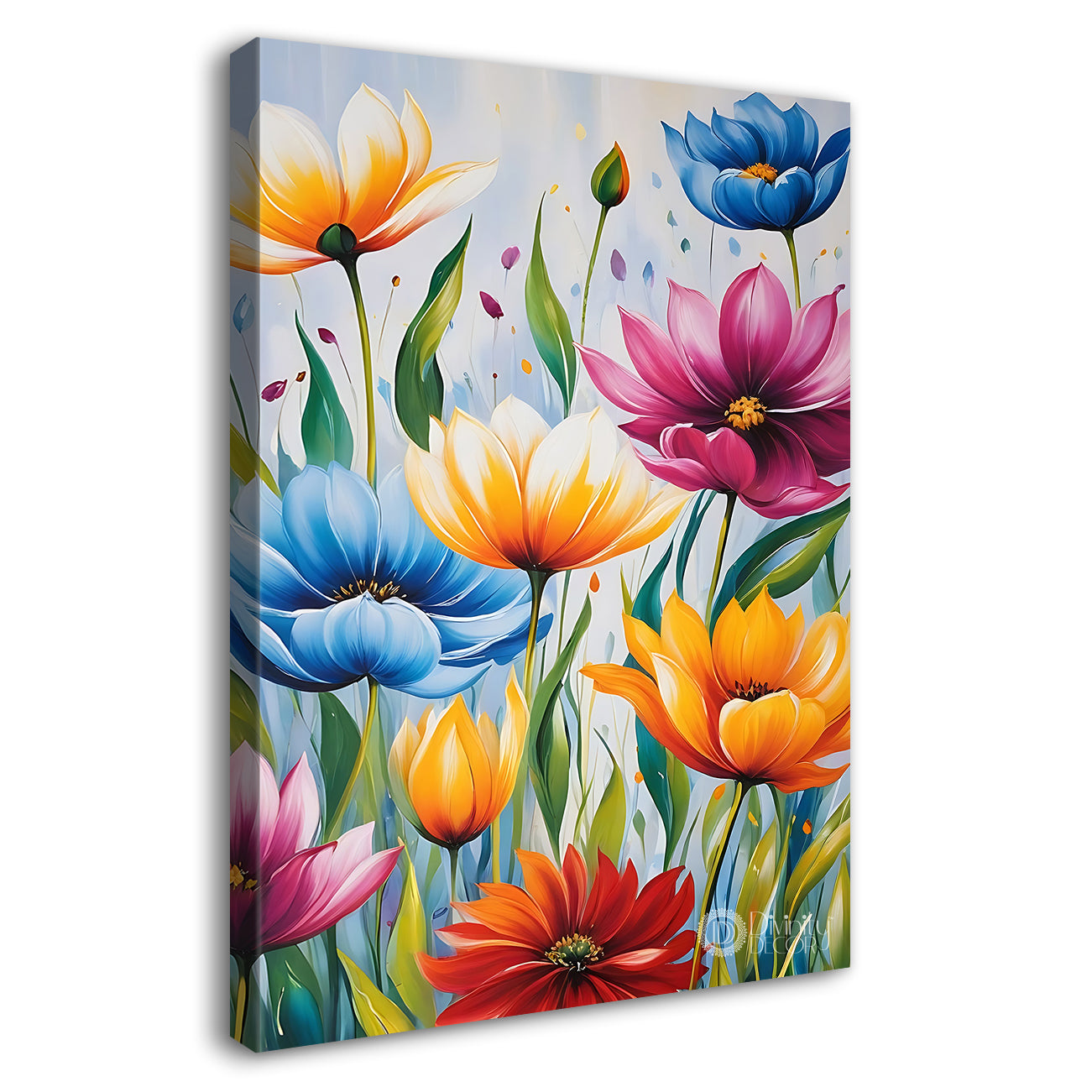 Colourful flowers in light textured painting - Flower-V-464