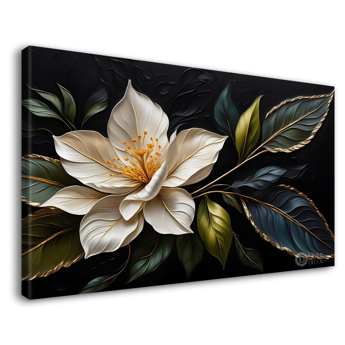 White flowers in black background canvas painting- Flower-464