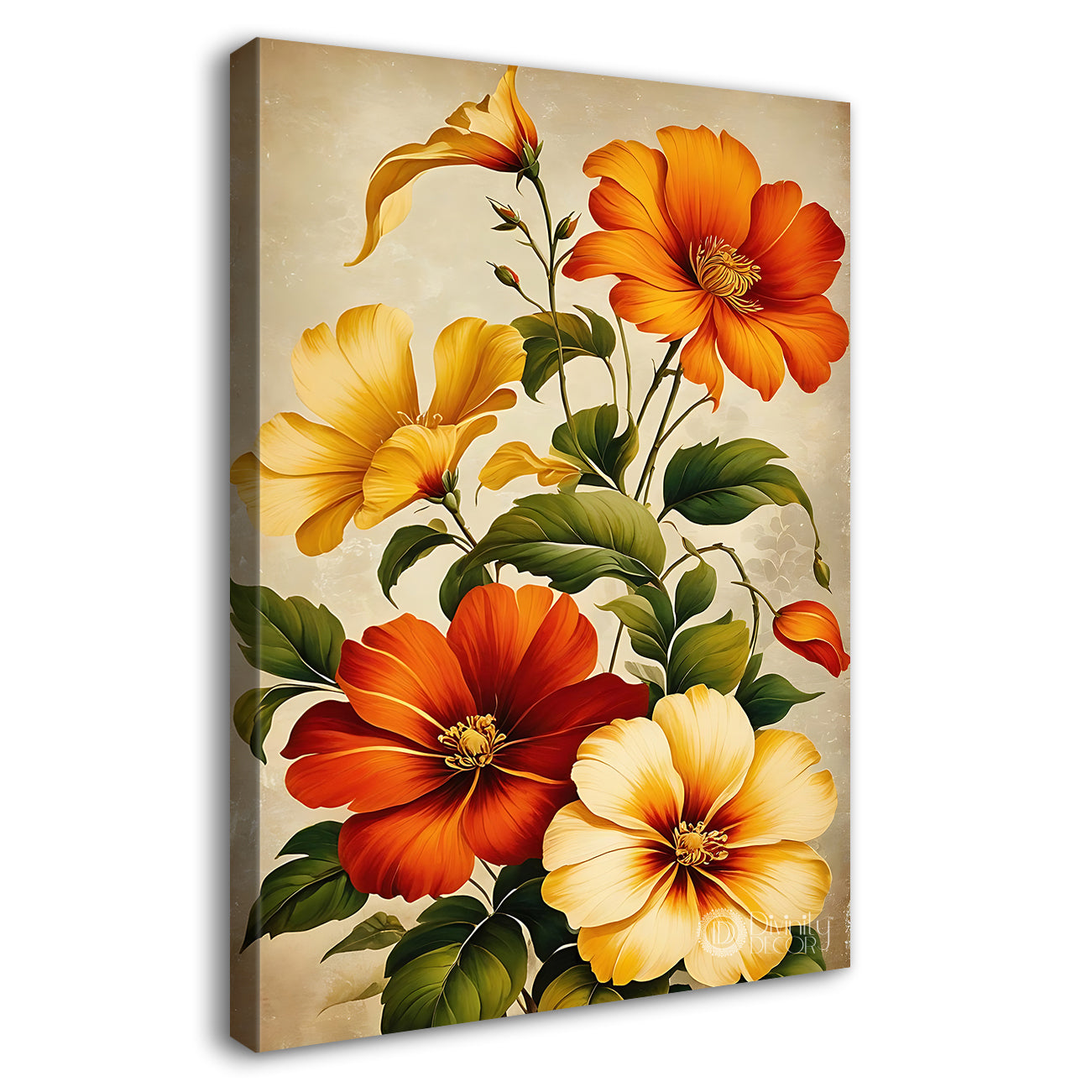Colourful flowers in light textured painting - Flower-V-465