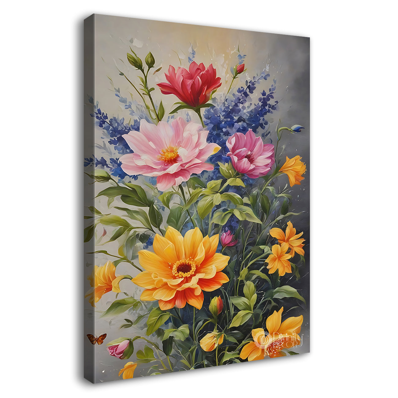 Colourful flowers in light textured painting - Flower-V-466