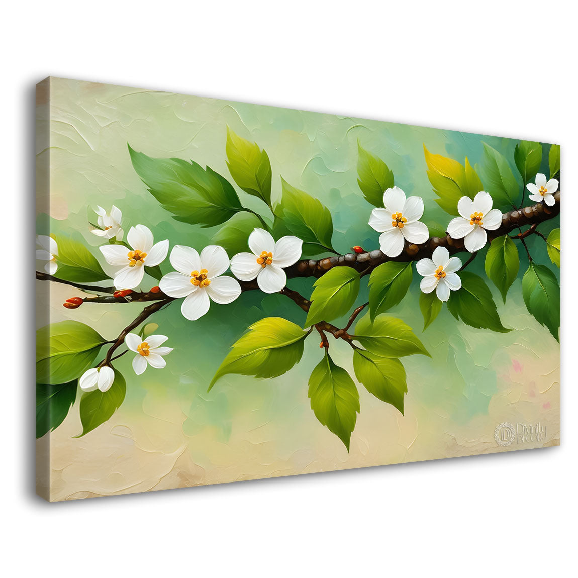 White flowers in green background canvas painting- Flower-467