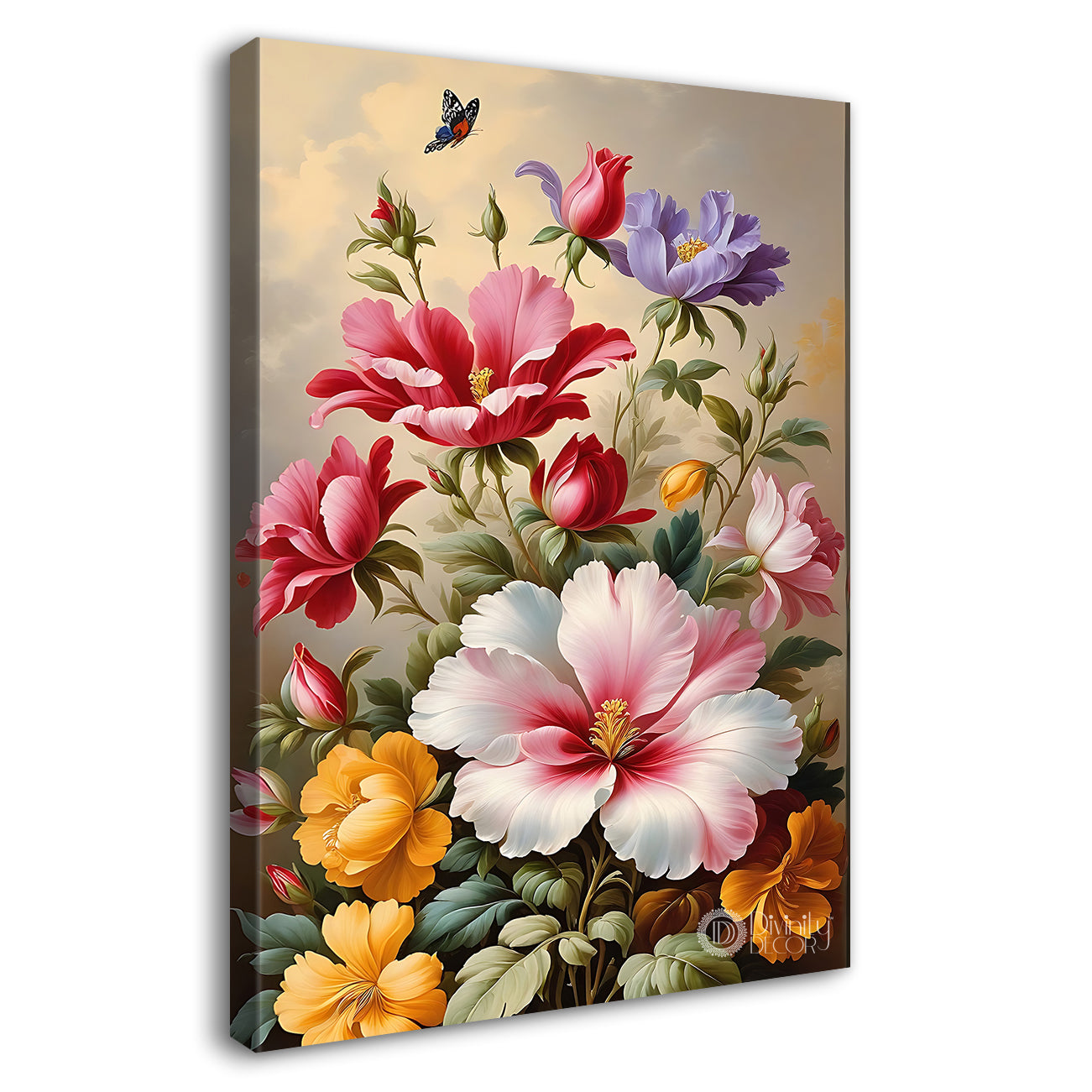 Colourful flowers in light textured painting- Flower-V-467