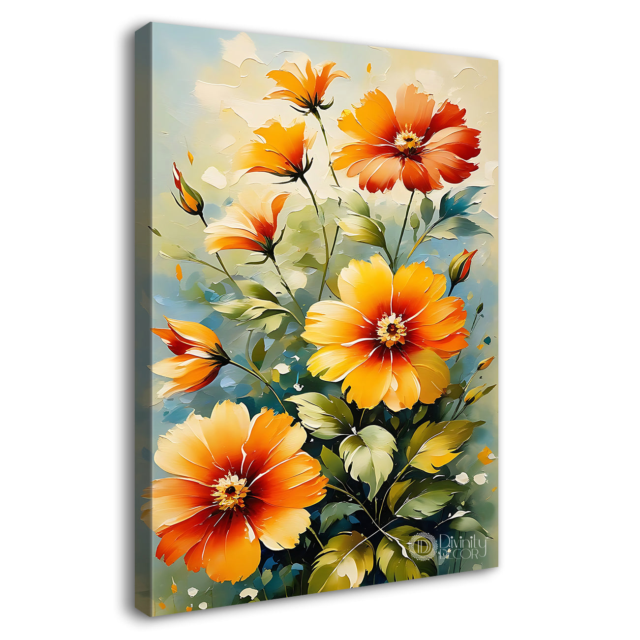Yellow flowers in light textured painting- Flower-V-468