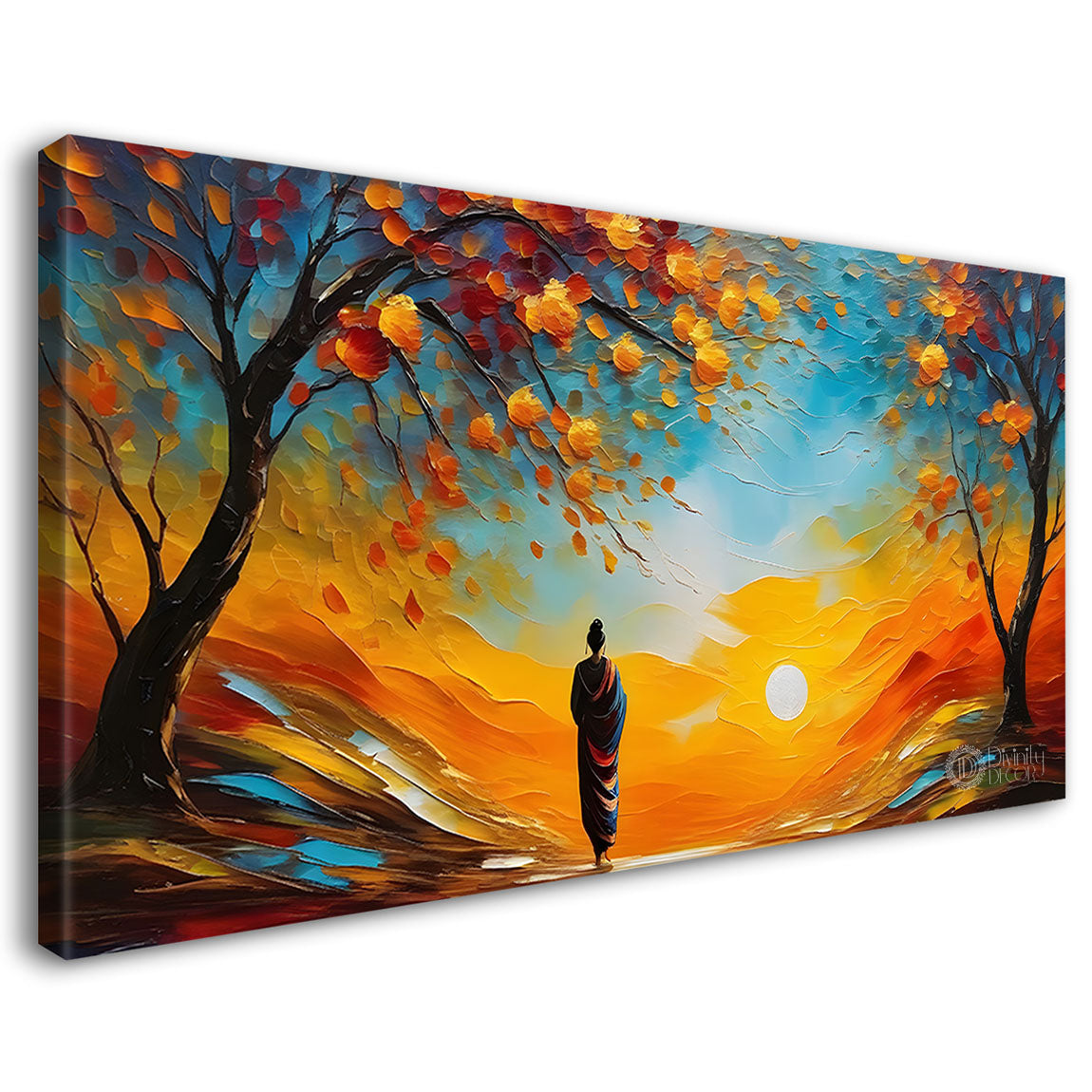 Trees and a man in sunset painting Canvas Painting - Nature Art -469