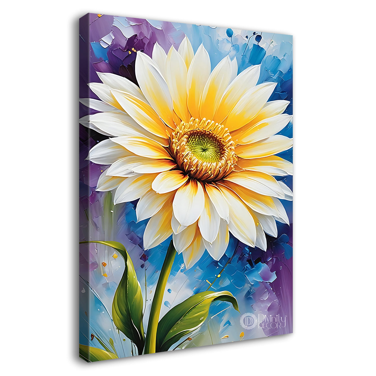 White flower in colourful  background art - Flower-V-469