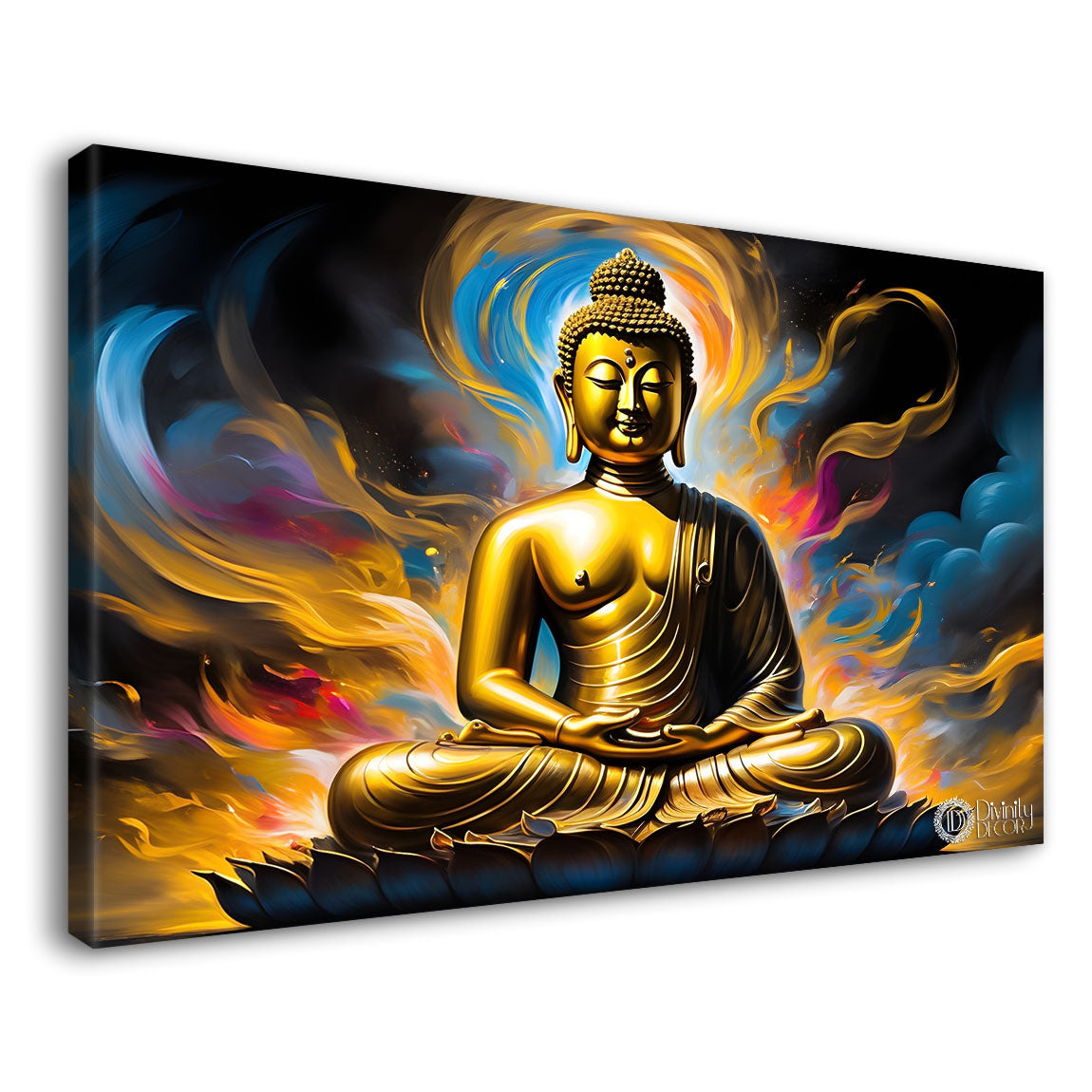 Golden buddha with colorful textured painting Canvas Wall Painting - Buddha-46