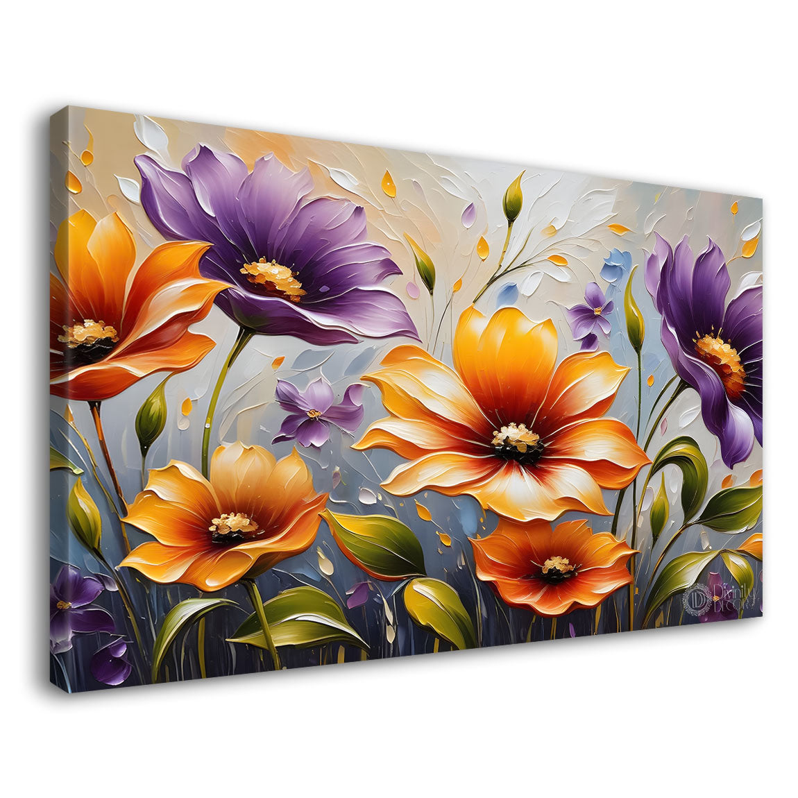 Purple and yellow flowers with light textured painting- Design - Flower-46