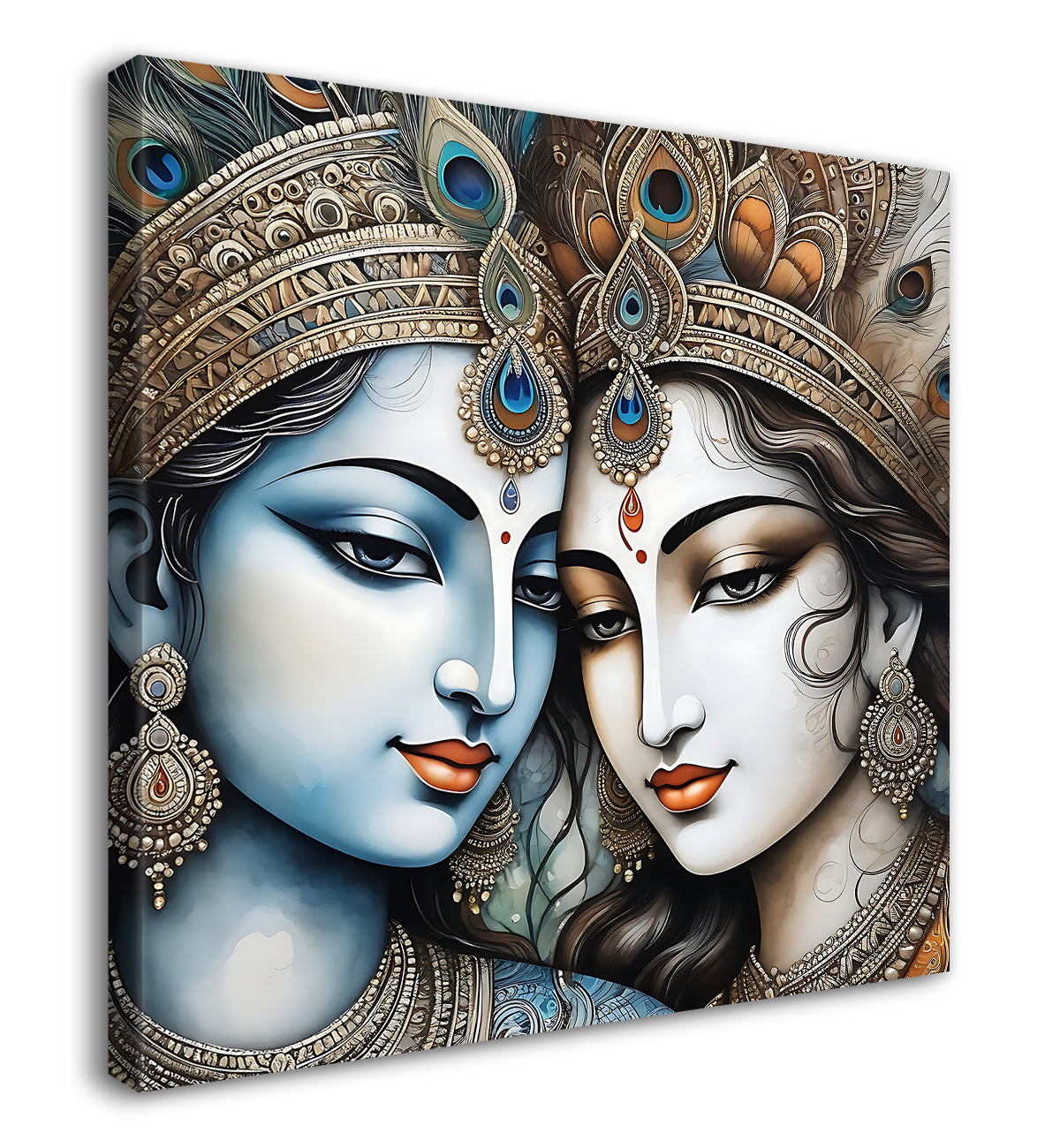 Krishna and Radha with grey and brown textured oil  Canvas Painting 24X24- Design - Krishna-S-46