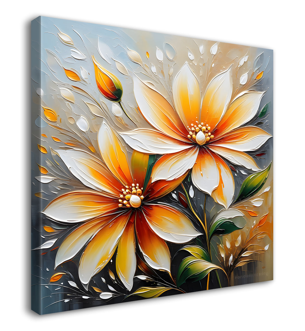 White flowers in light background textured painting  - Flower-S-46
