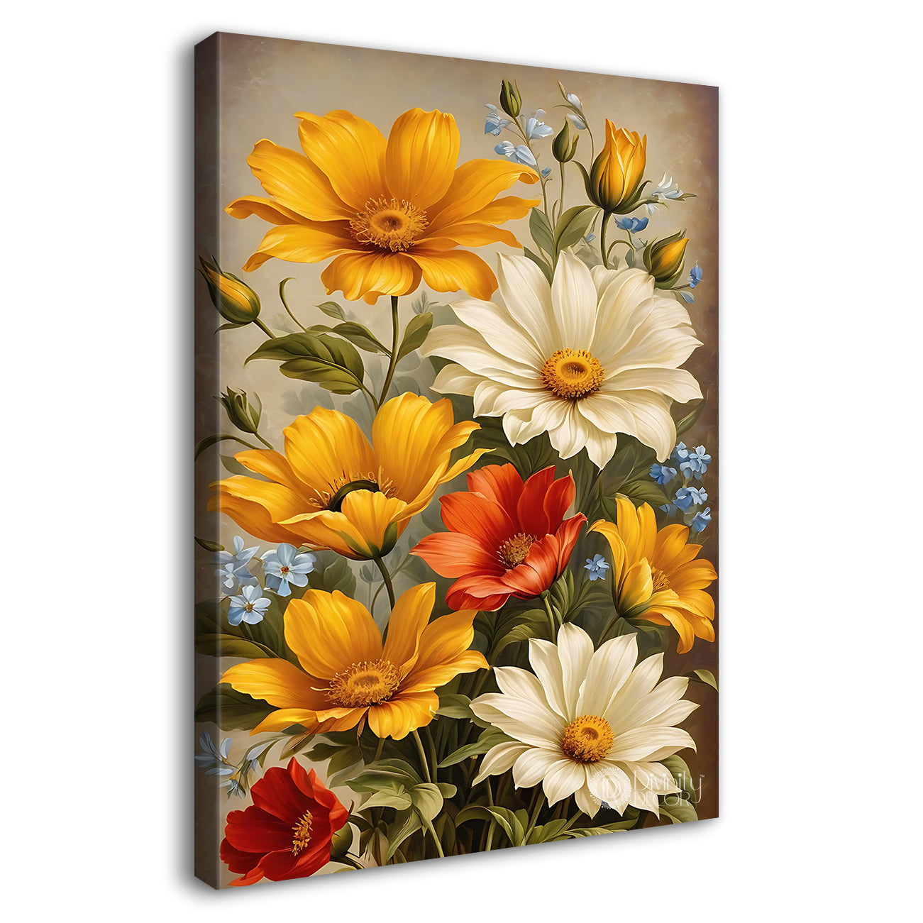 Colourful flowers in light textured painting- Flower-V-470