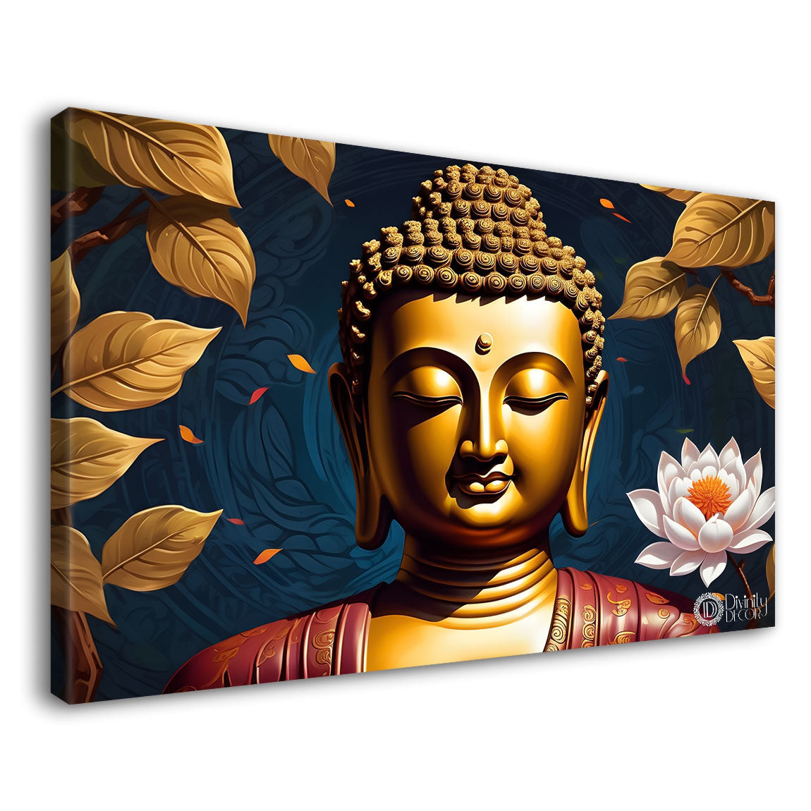 Golden buddha with the beautiful flowers background textured painting Canvas Wall Painting - Buddha-471