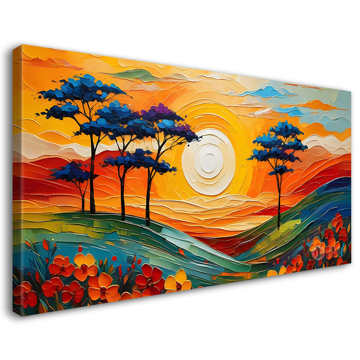 Mountains with trees and flowers painting Canvas Painting - Nature Art -471