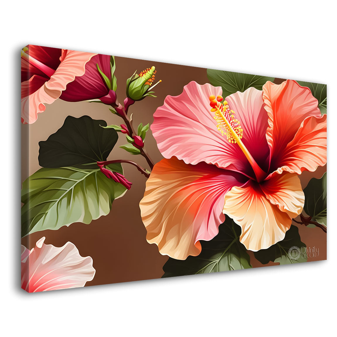 Hibiscus flower in brown background canvas painting- Flower-472