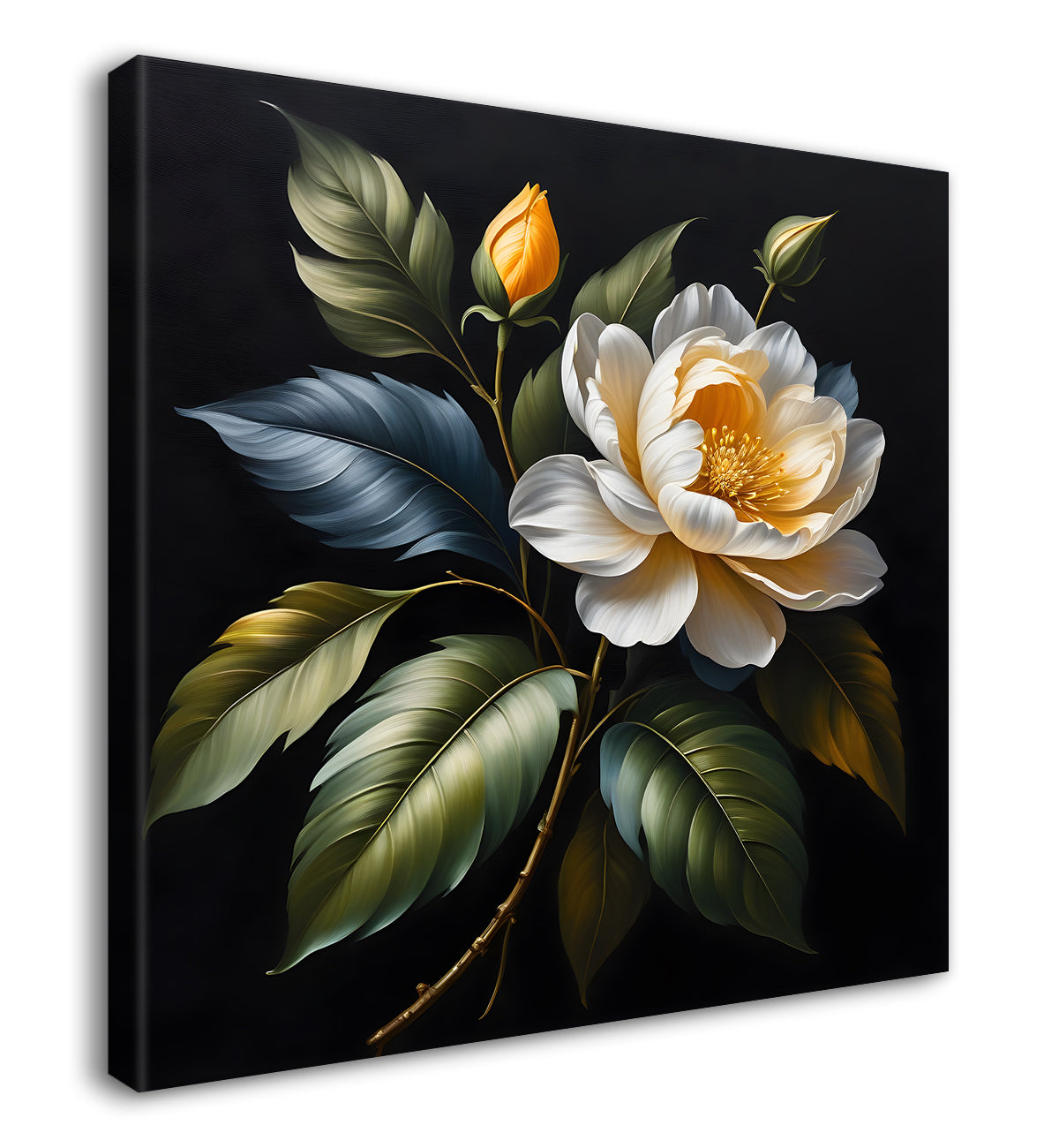 Yellow flower in black textured oil painting - Flower-S-472