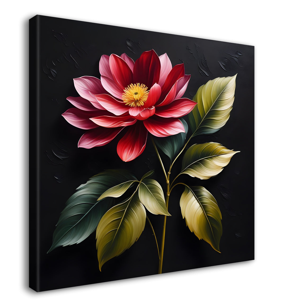 Pink flower in black textured oil painting - Flower-S-473