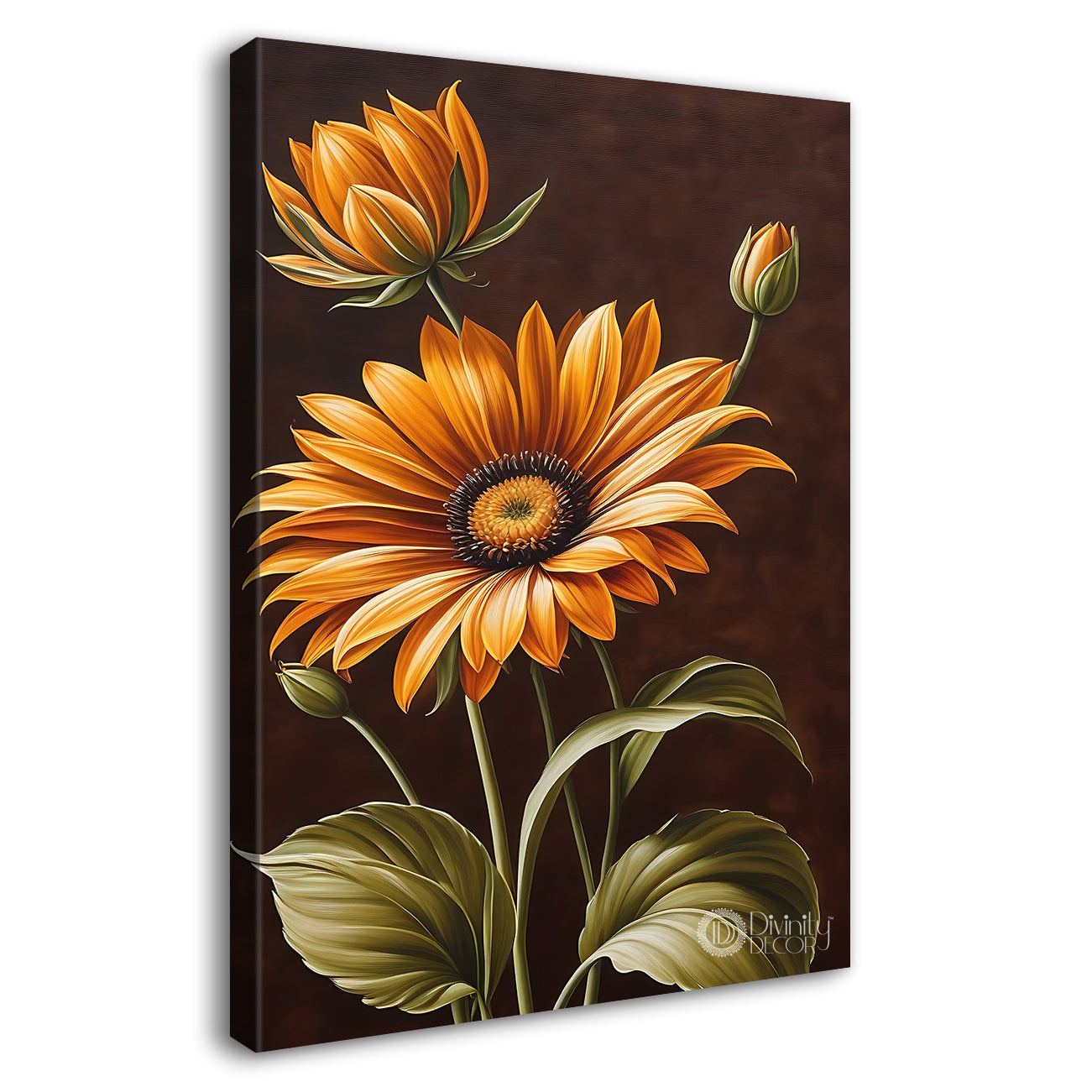 Yellow flowers in brown textured painting- Flower-V-473