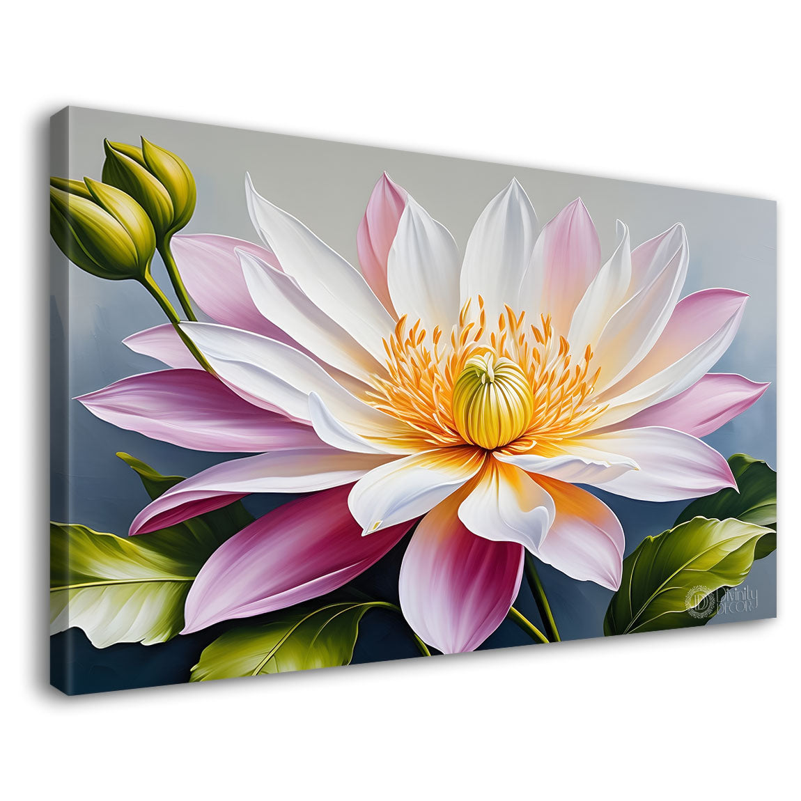 White flowers in grey background canvas painting- Flower-474