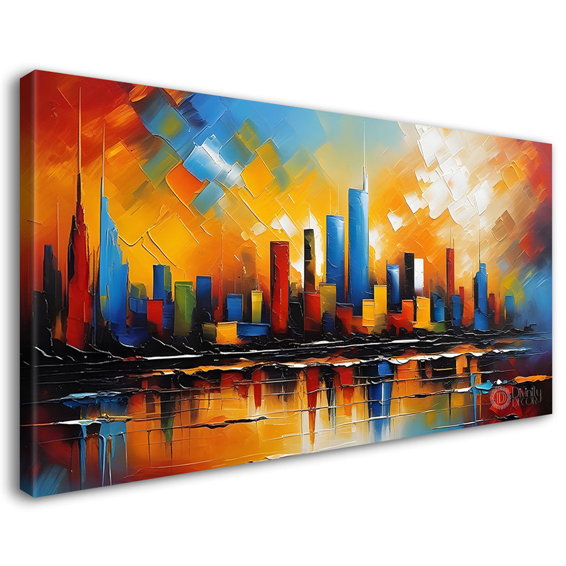 Colorful city textured painting Canvas Painting - Nature Art -474
