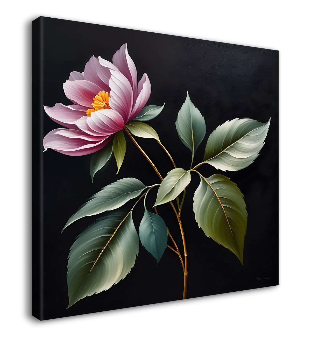 Purple flower in black textured oil painting - Flower-S-475