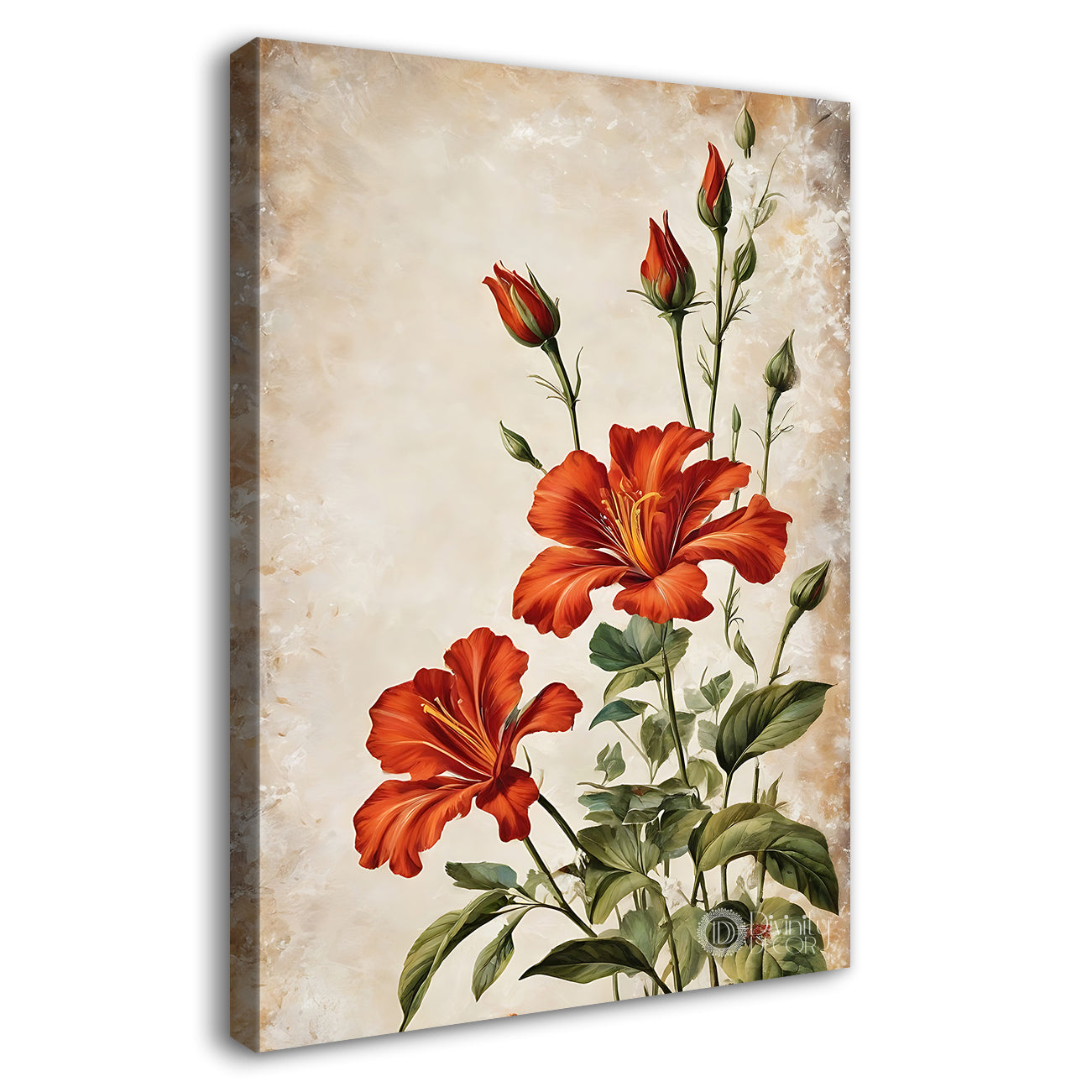 Red flowers in light textured painting- Flower-V-476