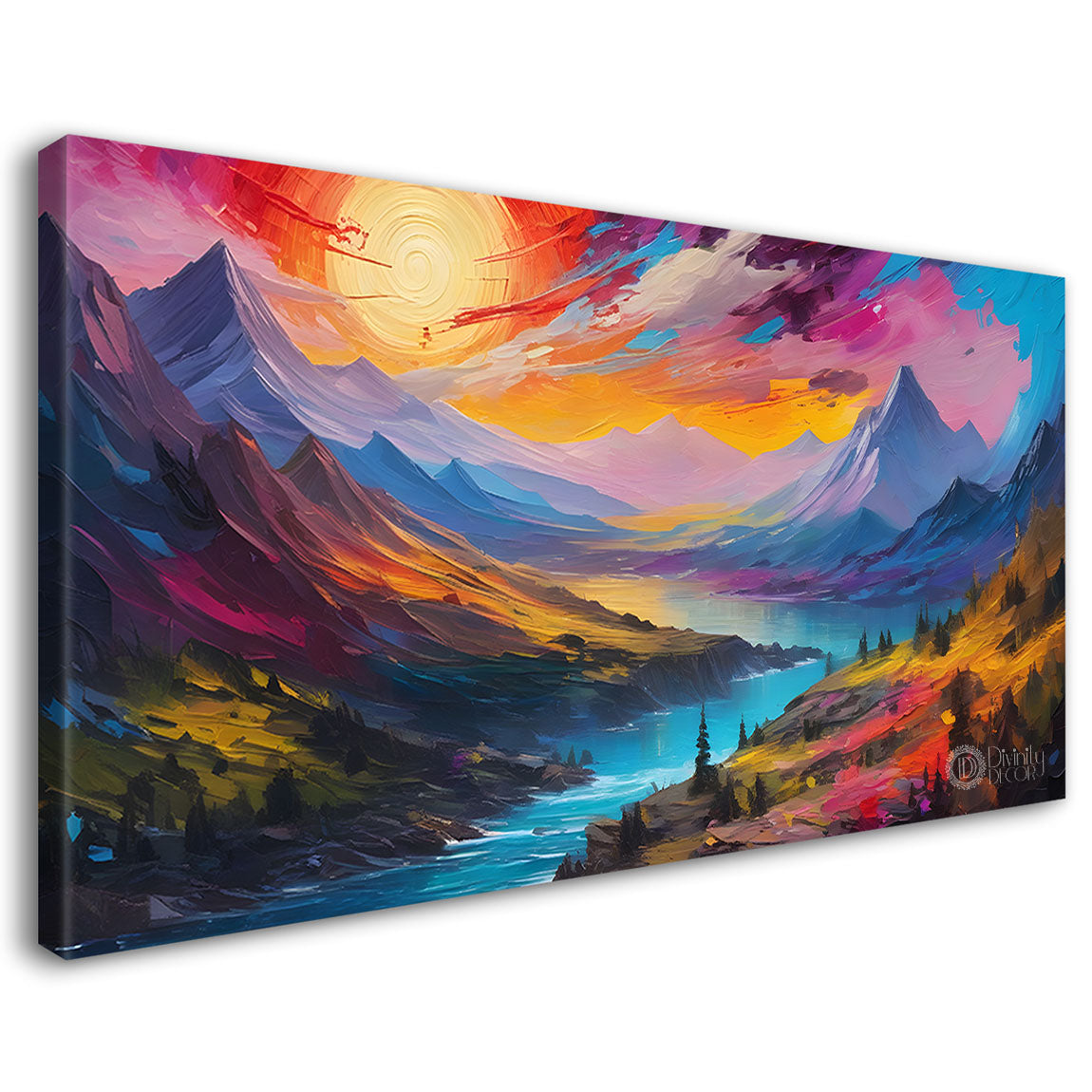 Colorful mountains and sun painting Canvas Painting - Nature Art -477
