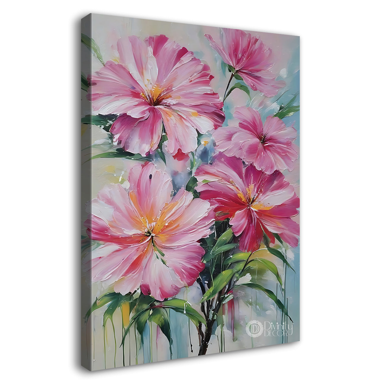 Pink flowers in light textured painting- Flower-V-478