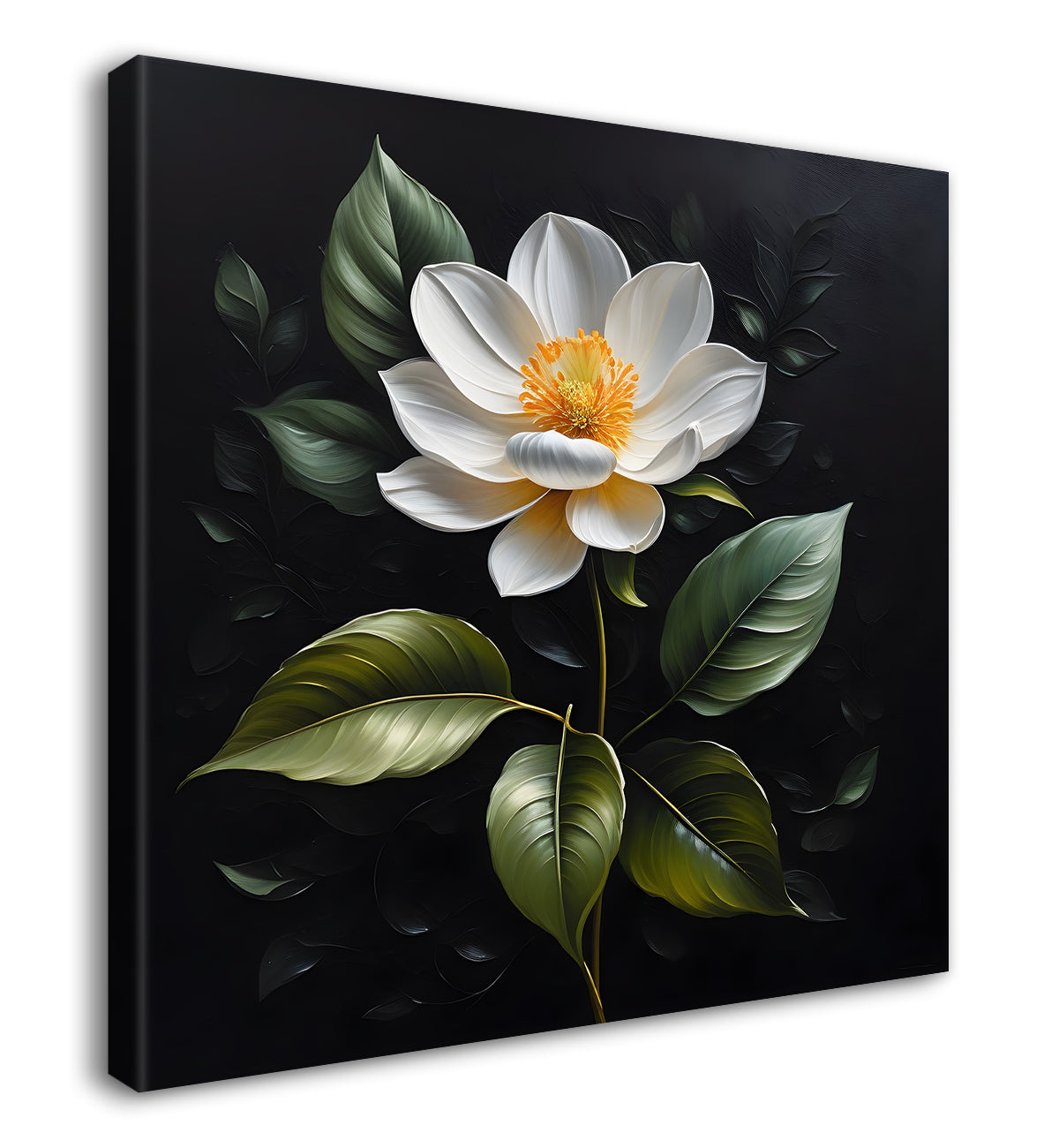 White flowers in black textured oil painting - Flower-S-478