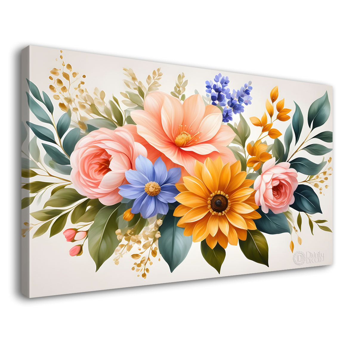 Colorful flowers in light background canvas painting- Flower-479