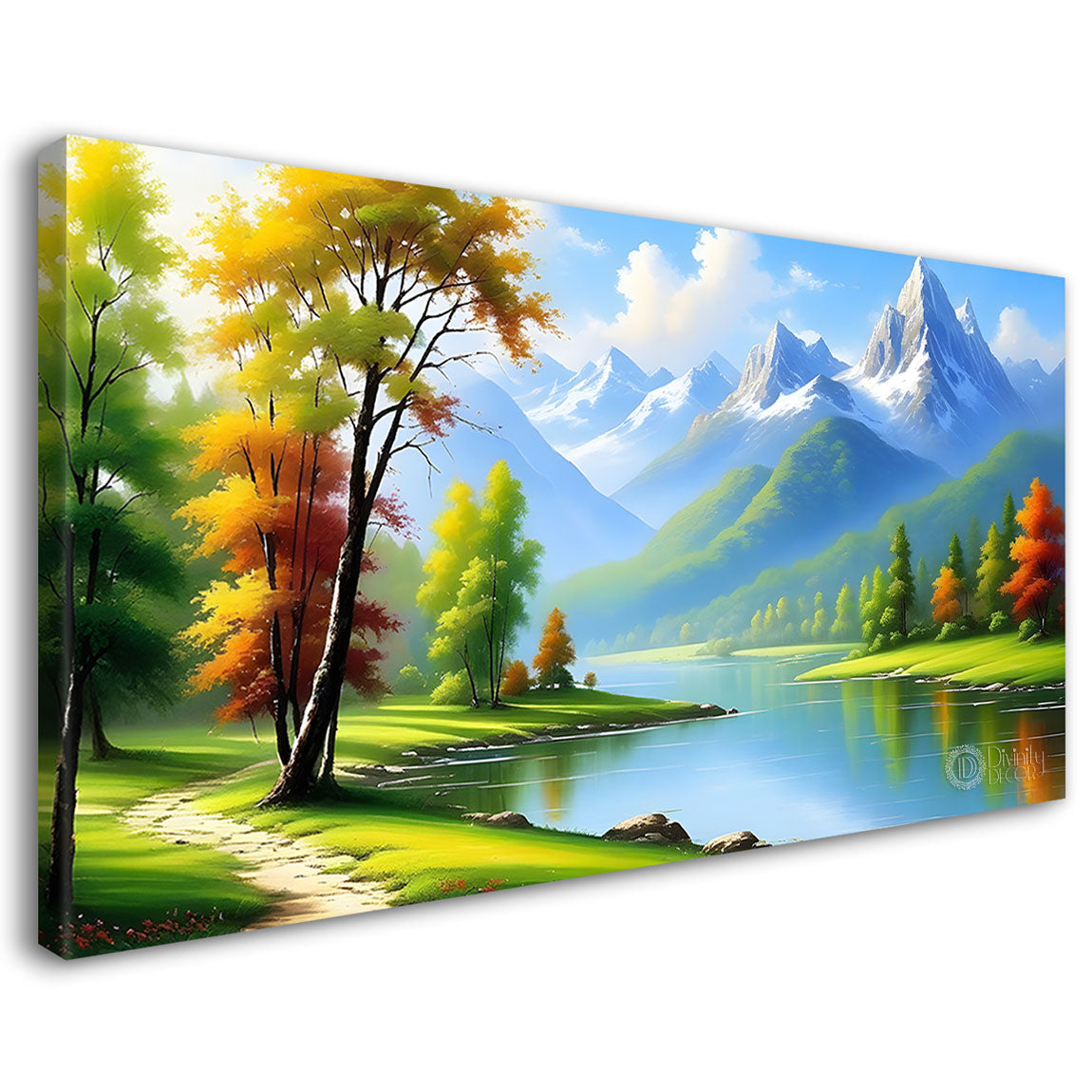 Mountains and trees with river painting Canvas Painting - Nature Art -479