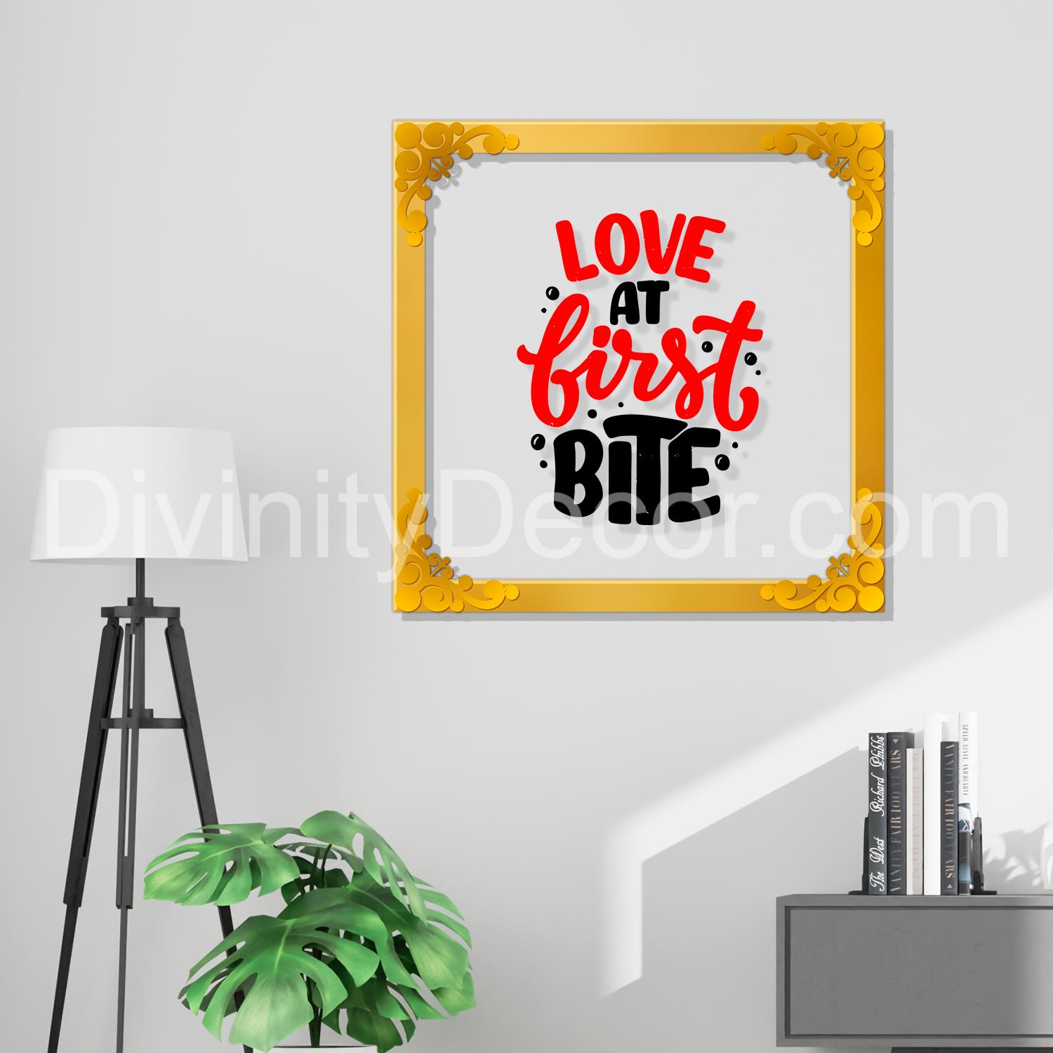 Love at first bite Golden Plaque for Gifting, Wall Decor Clear UV print with Golden Border-47