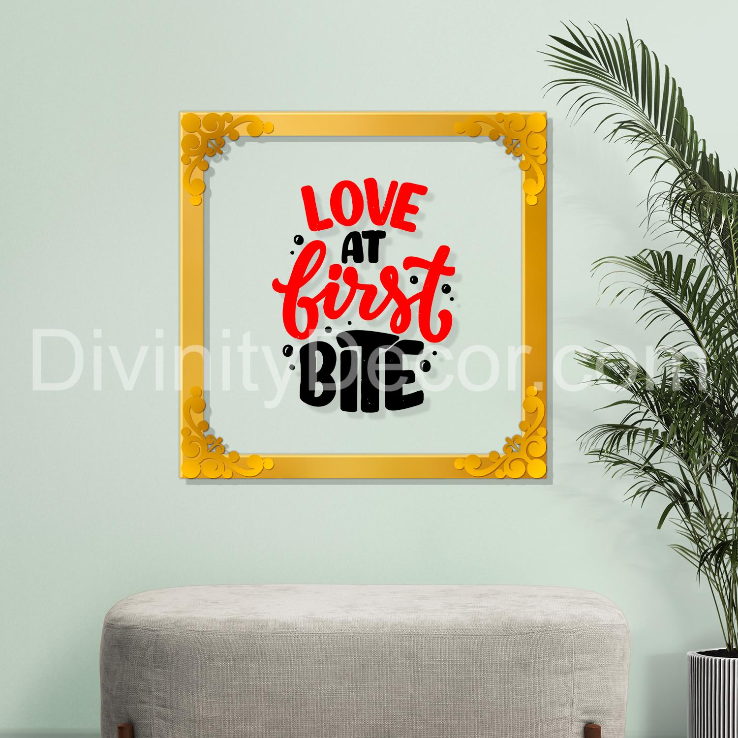 Love at first bite Golden Plaque for Gifting, Wall Decor Clear UV print with Golden Border-47