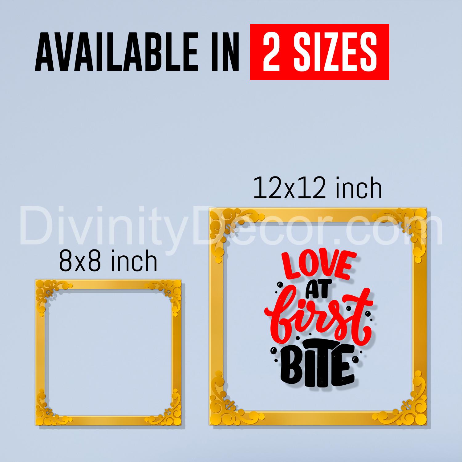 Love at first bite Golden Plaque for Gifting, Wall Decor Clear UV print with Golden Border-47